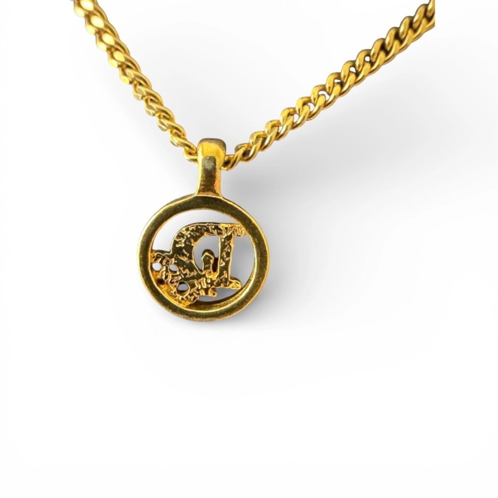 DIOR Vintage Gold Circle Oblique Logo Pendant Necklace CD Branding Authentic - Picture 3 of 7